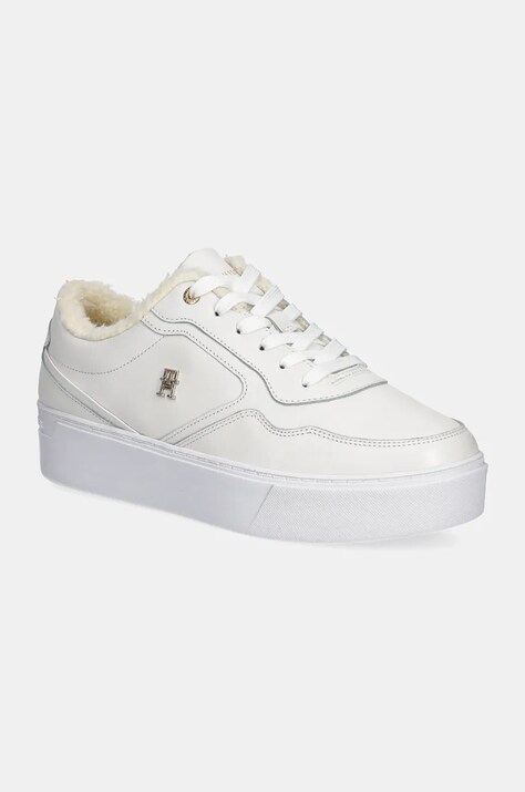 Tommy Hilfiger sneakers din piele ESSENTIAL PLATFORM SNEAKER FUR culoarea alb, FW0FW08349
