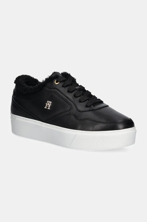 Tommy Hilfiger sneakers din piele ESSENTIAL PLATFORM SNEAKER FUR culoarea negru, FW0FW08349