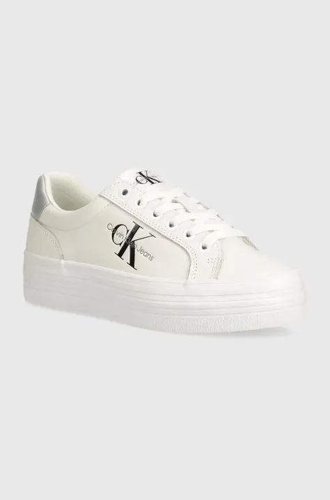 Calvin Klein Jeans sneakers din piele VULC FLATFORM LACEUP LTH culoarea alb, YW0YW01474