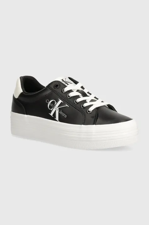 Δερμάτινα αθλητικά παπούτσια Calvin Klein Jeans VULC FLATFORM LACEUP LTH χρώμα: μαύρο, YW0YW01474