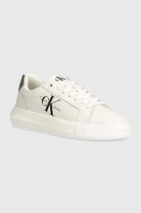 Δερμάτινα αθλητικά παπούτσια Calvin Klein Jeans CHUNKY CUPSOLE LACEUP LTH ML MTL χρώμα: άσπρο, YW0YW01476