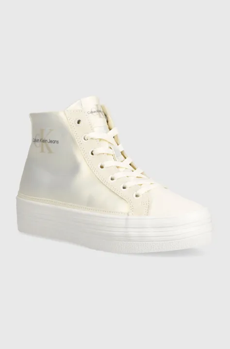 Πάνινα παπούτσια Calvin Klein Jeans BOLD VULC FLATF MID MIX ML MTR χρώμα: άσπρο, YW0YW01491