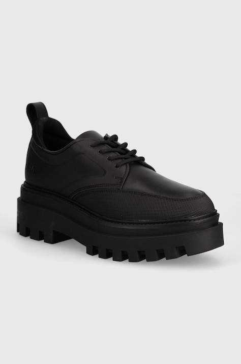 Calvin Klein Jeans pantof FLATFORM LACEUP DERBY MG MTL femei, culoarea negru, cu platforma, YW0YW01502