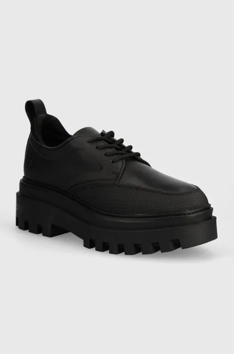 Κλειστά παπούτσια Calvin Klein Jeans FLATFORM LACEUP DERBY MG MTL χρώμα: μαύρο, YW0YW01502