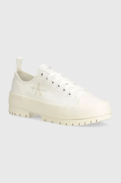 Πάνινα παπούτσια Calvin Klein Jeans LUGGED HYBRID LACEUP ML MTR χρώμα: άσπρο, YW0YW01505