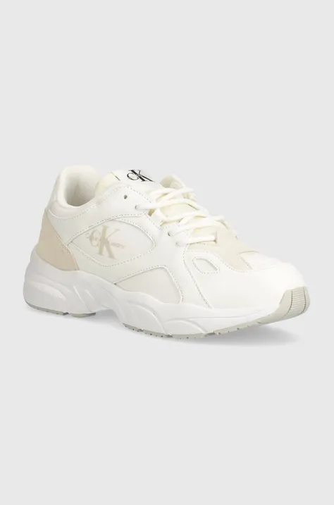 Sneakers boty Calvin Klein Jeans RETRO TENNIS LOW LACE MIX ML bílá barva, YW0YW01528
