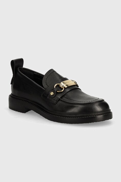 See by Chloé mocasini de piele Signature 1 femei, culoarea negru, cu toc plat, SB43032A