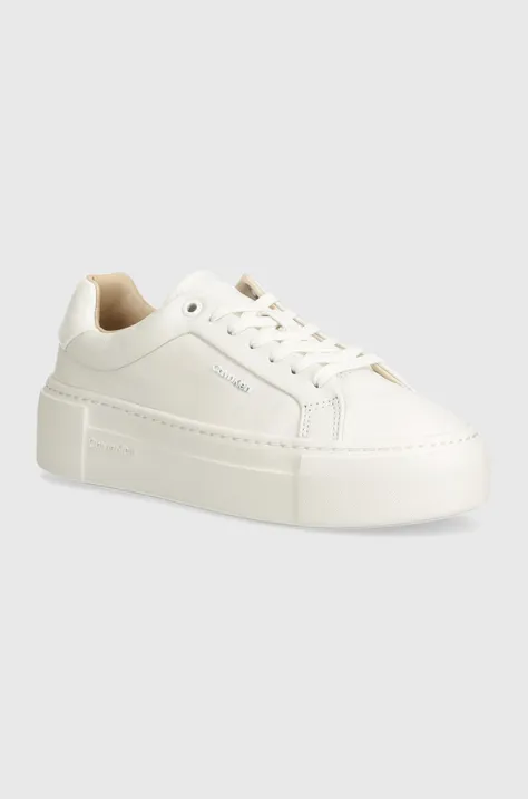 Δερμάτινα αθλητικά παπούτσια Calvin Klein FF CUPSOLE LACE UP W/ML LTH χρώμα: άσπρο, HW0HW02118