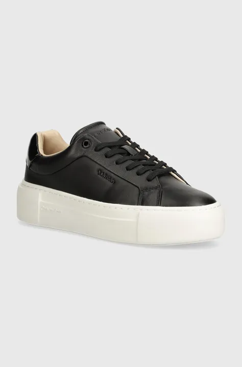 Calvin Klein sneakers in pelle FF CUPSOLE LACE UP W/ML LTH colore nero HW0HW02118