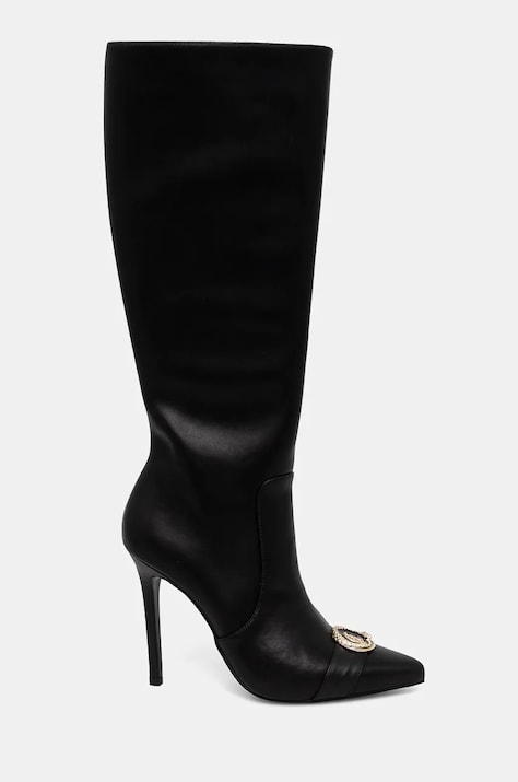Кожаные сапоги Just Cavalli женские цвет чёрный на шпильке 77RA3S06