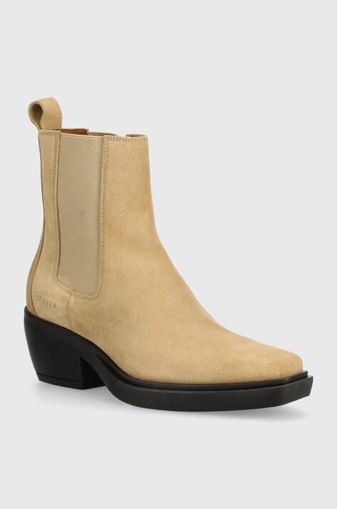 Copenhagen botine din piele intoarsa femei, culoarea bej, cu toc plat, CPH236