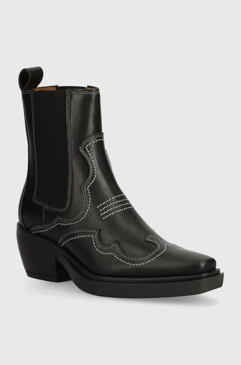 Kožené kovbojské topánky Copenhagen dámske, čierna farba, na podpätku, CPH232