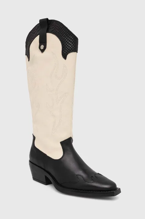 Kožne kaubojske čizme Steve Madden Wenda za žene, boja: crna, s debelom potpeticom, SM11003097