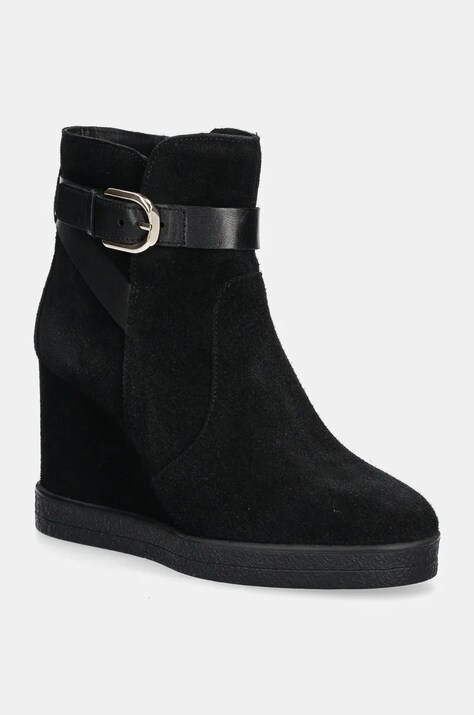 Geox cizme din piele întoarsă D ELIDEA WEDGE femei, culoarea negru, toc pana, D46VQA 02243 C9999