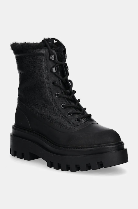 Calvin Klein Jeans botine FLATFORM LACE UP BOOT PADDED femei, culoarea negru, cu platforma, izolat, YW0YW01557