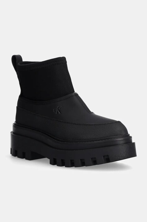 Calvin Klein Jeans botine FLATFORM RAINBOOT LOW MG R femei, culoarea negru, cu toc plat, YW0YW01560
