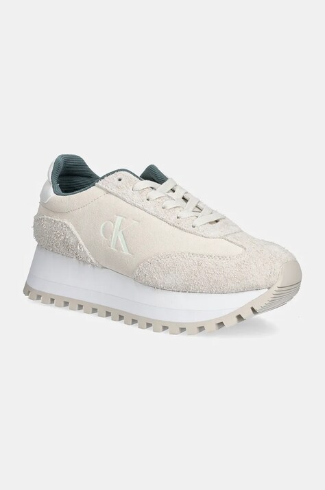 Semišové tenisky Calvin Klein Jeans RUNNER LACEUP ML SUEDE béžová farba, YW0YW01574