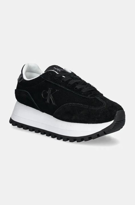 Tenisice od brušene kože Calvin Klein Jeans RUNNER LACEUP ML SUEDE boja: crna, YW0YW01574