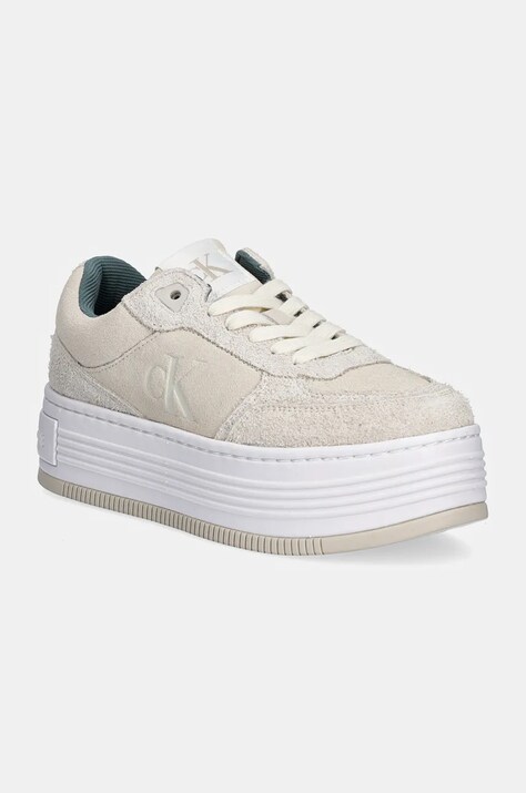 Calvin Klein Jeans sneakers din piele intoarsă BOLD PLATF LACEUP LOW MG SUEDE culoarea bej, YW0YW01575