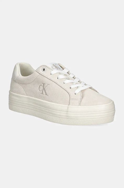 Замшевые кроссовки Calvin Klein Jeans VULC FLATFORM LACEUP LOW MG S цвет бежевый YW0YW01576