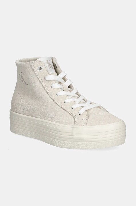 Велурени кецове Calvin Klein Jeans VULC FLATFORM LACEUP MID MG S в бежово YW0YW01584