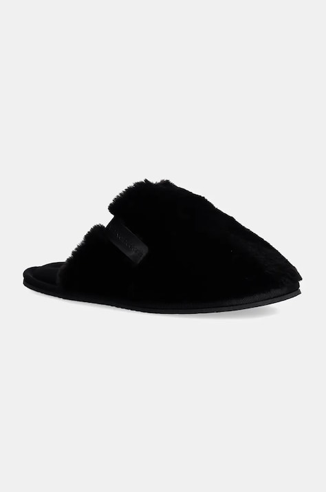 Calvin Klein Jeans papuci de casa otel SLIPPER FUR AFTER GLOW culoarea negru, YW0YW01593