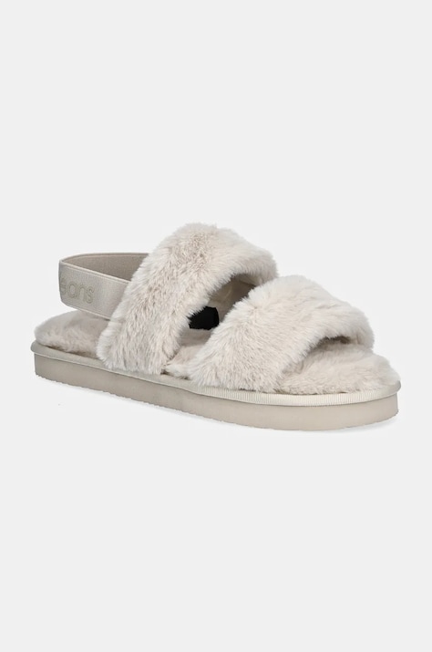 Calvin Klein Jeans papuci de casa HOME VELCRO IN FUR culoarea bej, YW0YW01595