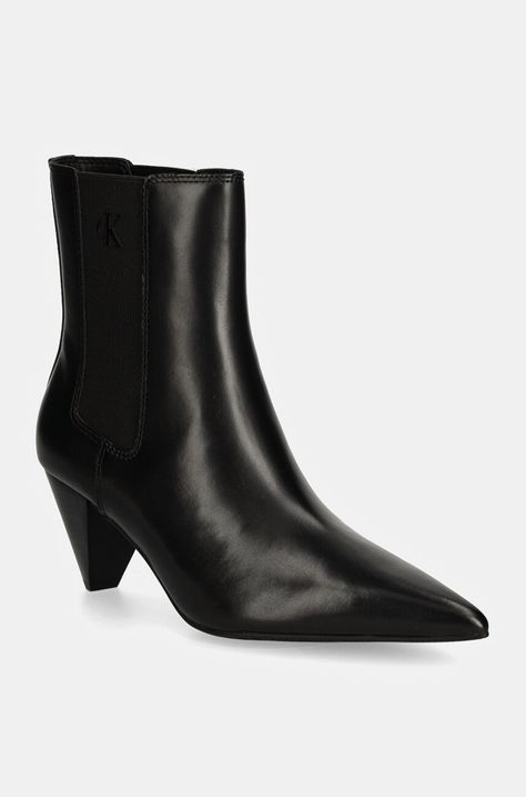 Δερμάτινες μπότες τσέλσι Calvin Klein Jeans 55 MM CONE HEEL BOOT MG LTH γυναικείες, χρώμα: μαύρο, YW0YW01676