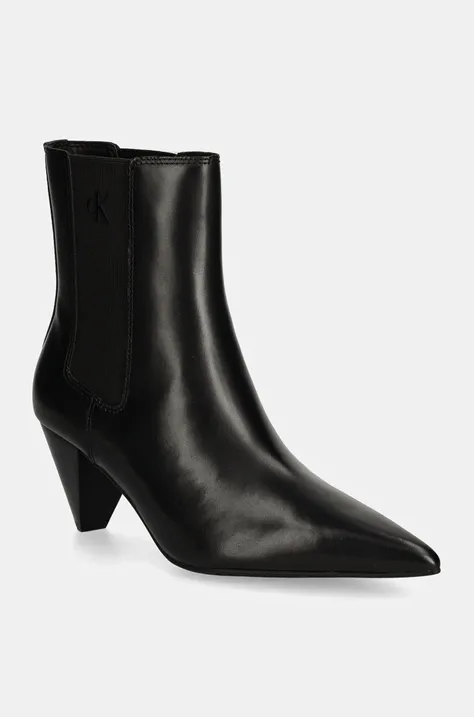 Шкіряні черевики Calvin Klein Jeans 55 MM CONE HEEL BOOT MG LTH жіночі колір чорний каблук блок YW0YW01676