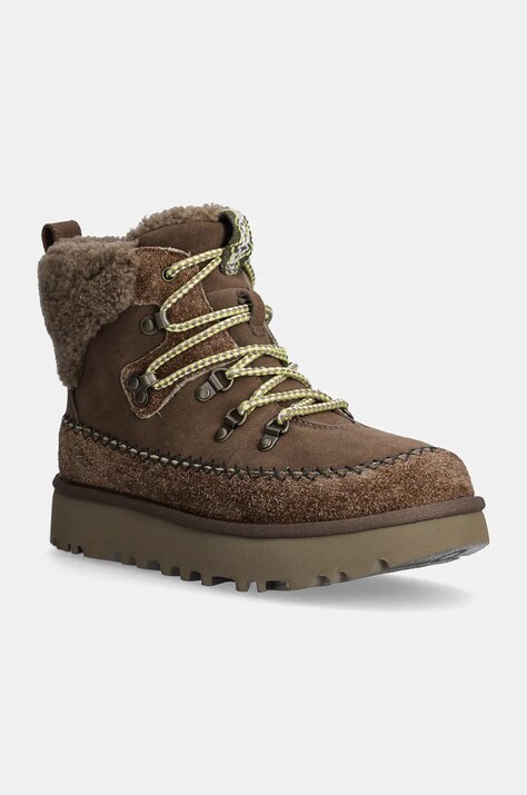 UGG cizme de zapada din piele intoarsa Classic Alpine Lace Up culoarea maro, 1158271-HCK