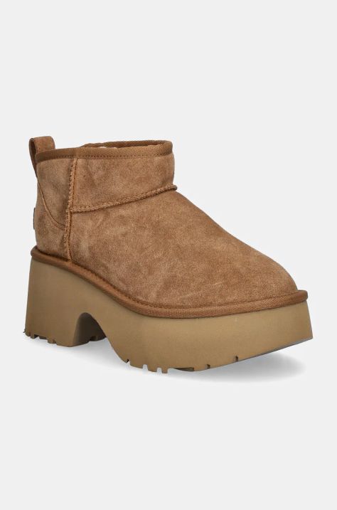 Čizme za snijeg od brušene kože UGG Classic Ultra Mini New Heights za žene, boja: smeđa, 1158311-CHE