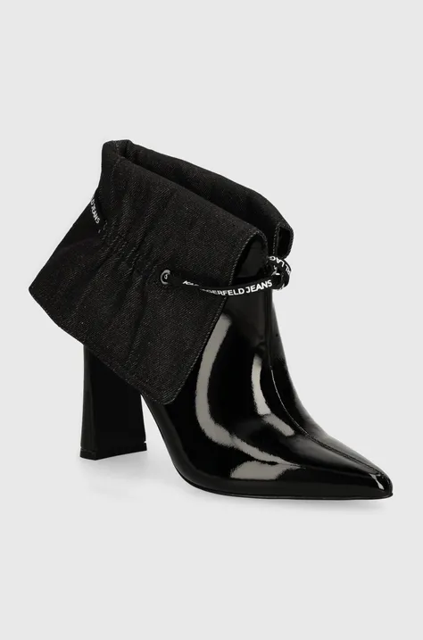 Kožené členkové topánky Karl Lagerfeld Jeans PANACHE dámske, čierna farba, na podpätku, KLJ30274