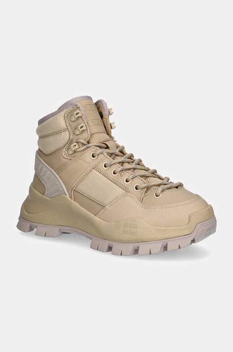 Gležnarji Tommy Jeans TJW FEMININE HYBRID BOOT bež barva, EN0EN02553