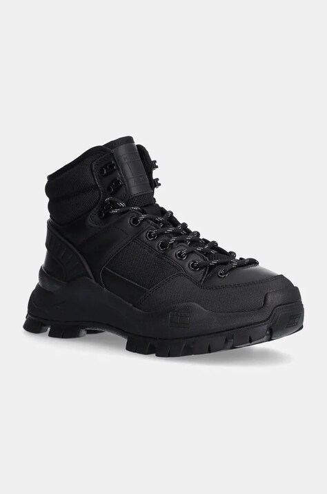 Tommy Jeans botine TJW FEMININE HYBRID BOOT culoarea negru, cu toc plat, EN0EN02553