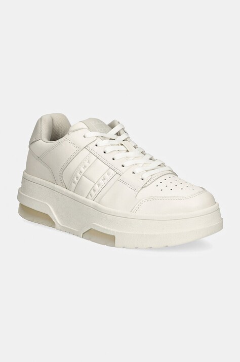 Шкіряні кросівки Tommy Jeans THE BROOKLYN FLATFORM колір білий EN0EN02592