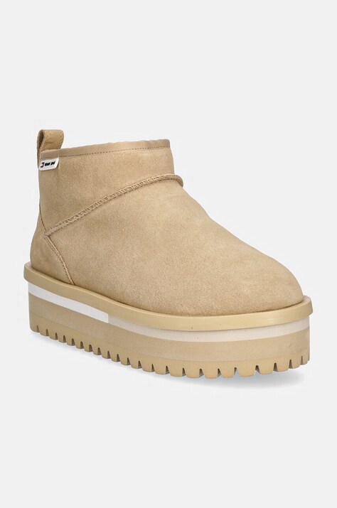 Tommy Jeans cizme de zapada din piele intoarsa TJW SUEDE FLATFORM BOOT WL culoarea bej, EN0EN02599