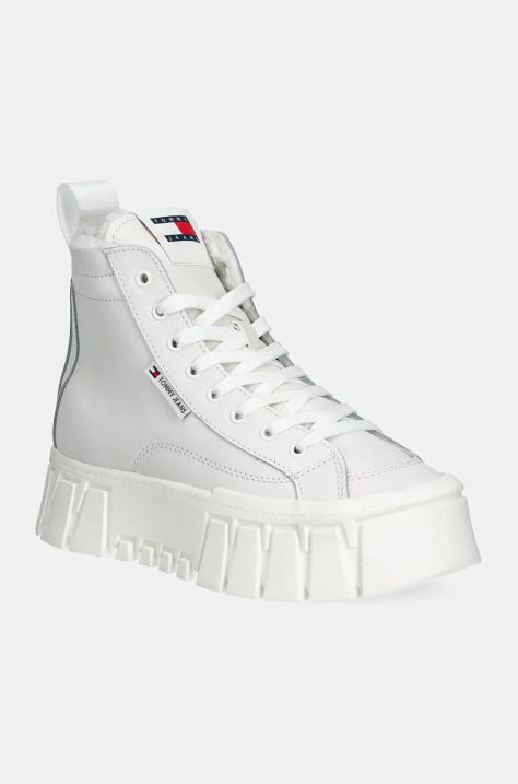 Tommy Jeans sneakers in pelle TJW VULC FLATFORM MC WL colore bianco EN0EN02609