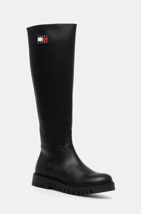 Tommy Jeans cizme TJW LONG SHAFT BOOT femei, culoarea negru, cu toc plat, EN0EN02627