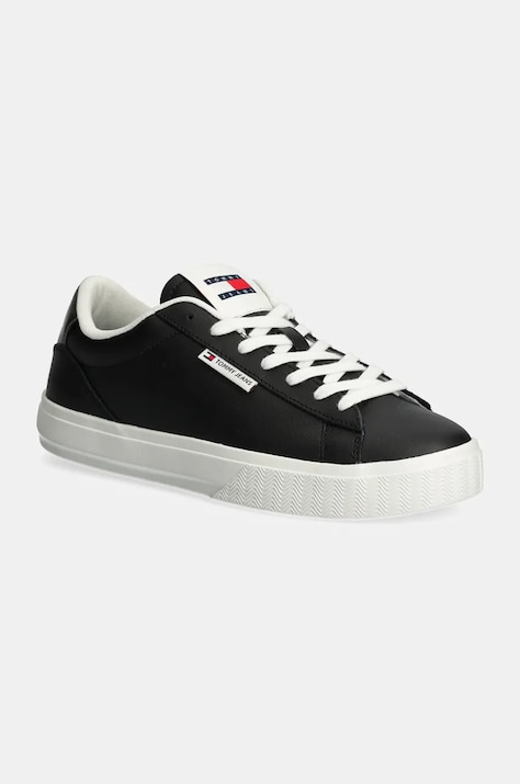 Tommy Jeans sneakers din piele TJW CUPSOLE SNEAKER METALLIC culoarea negru, EN0EN02686