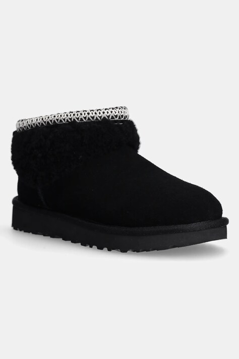 Čizme za snijeg od brušene kože UGG Classic Ultra Mini Maxi Curly boja: crna, 1158263-BLK