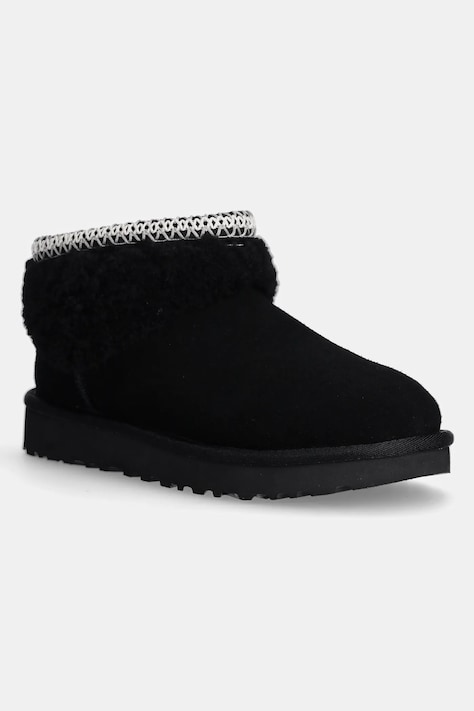UGG śniegowce zamszowe Classic Ultra Mini Maxi Curly kolor czarny 1158263-BLK
