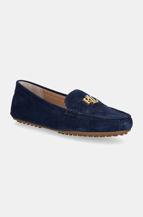 Lauren Ralph Lauren mocasini din piele intoarsa Barnsbury femei, culoarea albastru marin, cu toc plat, 802821629025