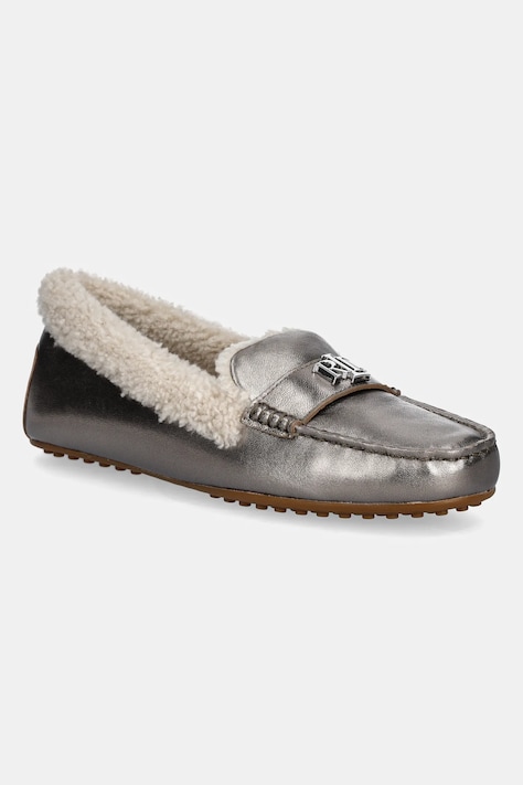 Lauren Ralph Lauren mocasini de piele Barnsbury Sp femei, culoarea argintiu, cu toc plat, 802951373001