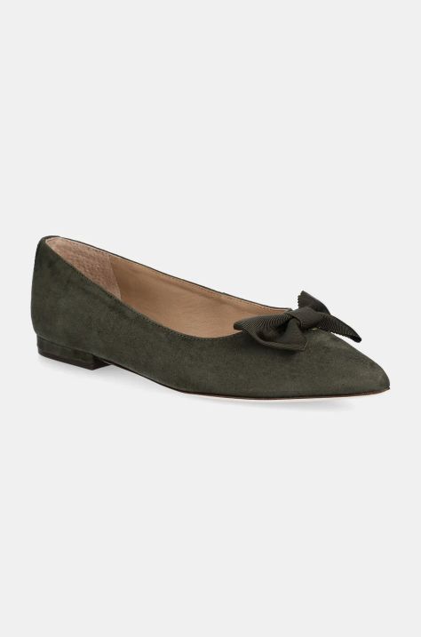 Lauren Ralph Lauren ballerine in pelle scamosciata Londyn Bow colore verde  802955323003