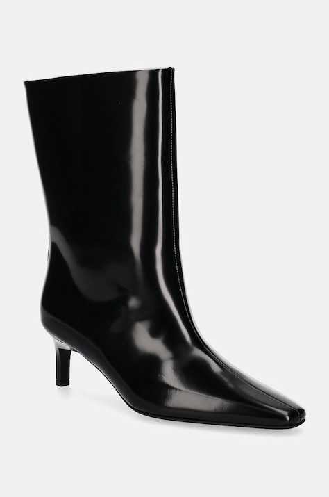 Кожени боти Calvin Klein HEEL MID BOOT 50 LTH в черно с тънък ток HW0HW02151