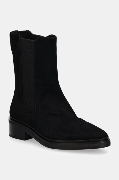 Замшевые ботинки Calvin Klein HEEL CHELSEA BOOT 30 SUE женские цвет чёрный на плоском ходу HW0HW02191