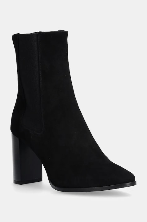 Calvin Klein sztyblety nubukowe HEEL CHELSEA BOOT 85 SUE kolor czarny na słupku HW0HW02192