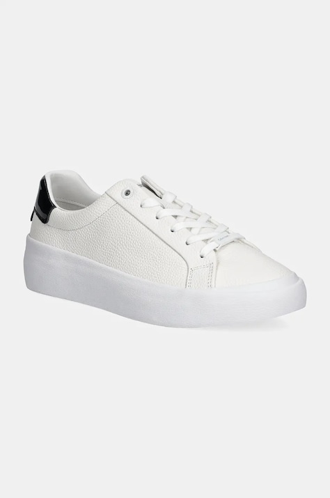 Δερμάτινα αθλητικά παπούτσια Calvin Klein VULC LACE UP LTH χρώμα: άσπρο, HW0HW02214