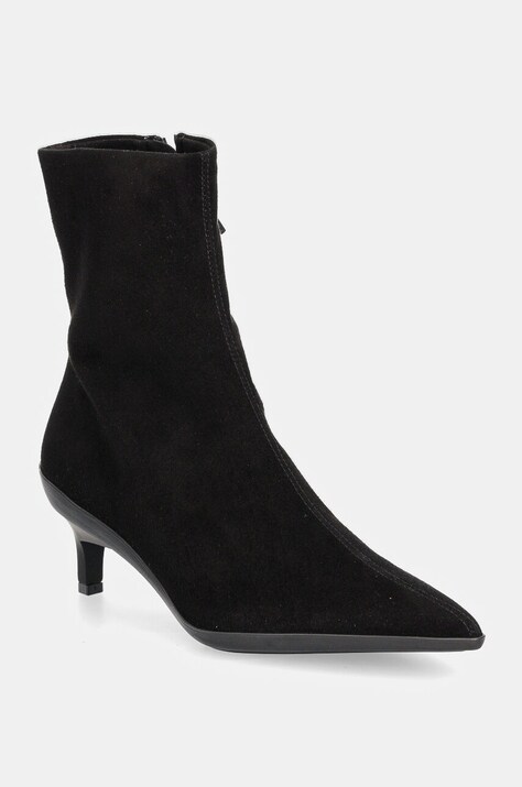 Calvin Klein cizme din piele intoarsa HEEL ANKLE BOOT 50 SUE femei, culoarea negru, cu toc cui, HW0HW02233