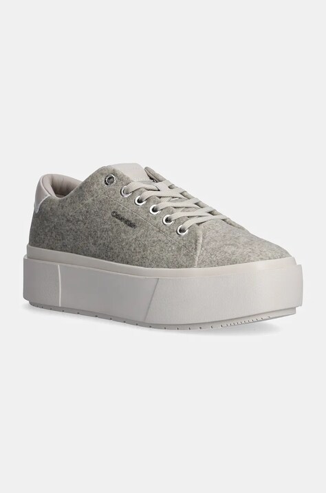 Кросівки Calvin Klein FLATFORM CUP LACE UP W/ML FELT колір сірий HW0HW02325